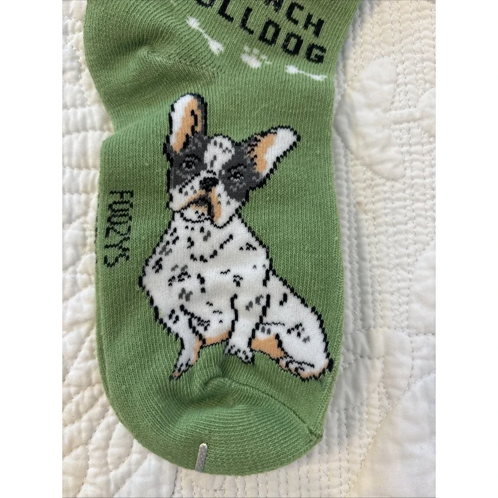 Foozy's Canine Collection French Bulldog Socks Women SZ 9-11 Green PolyBlend New